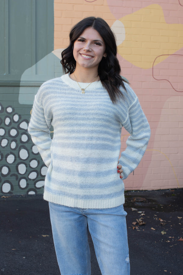 Fuzzy Stripe Tunic Sweater, Pearl Blue/Chalk | Sanctuary