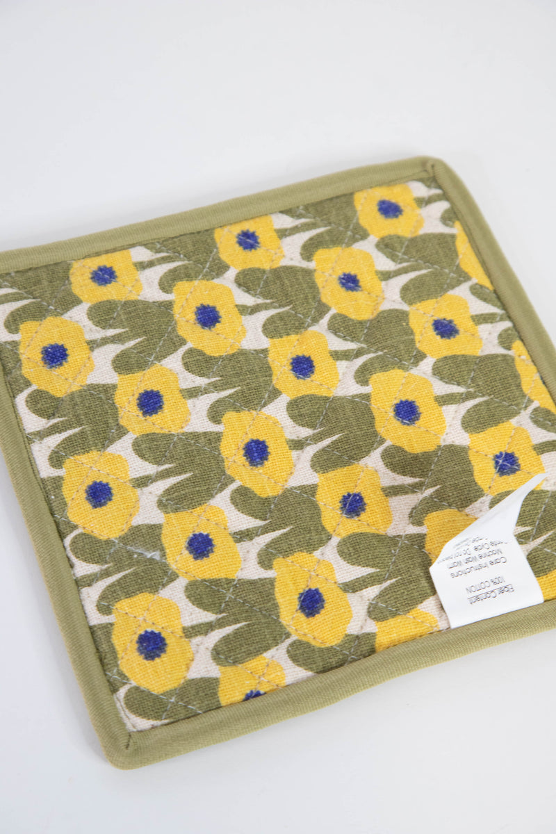 Cotton Slub Floral Pot Holder, Yellow