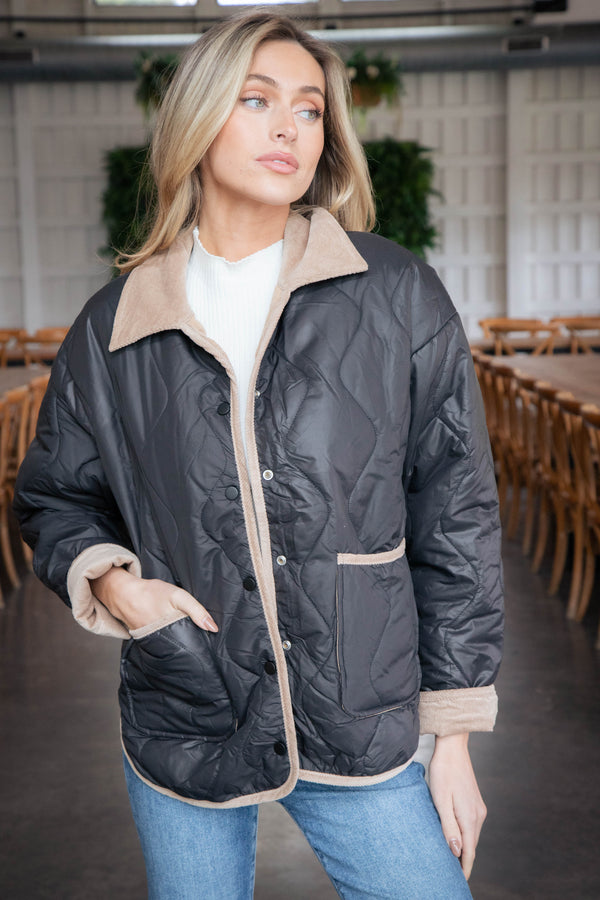 Vivien Quilted Jacket, Black/Taupe