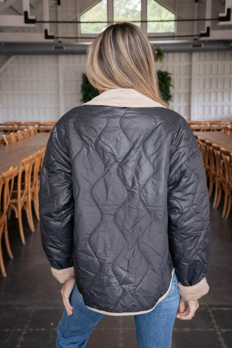 Vivien Quilted Jacket, Black/Taupe