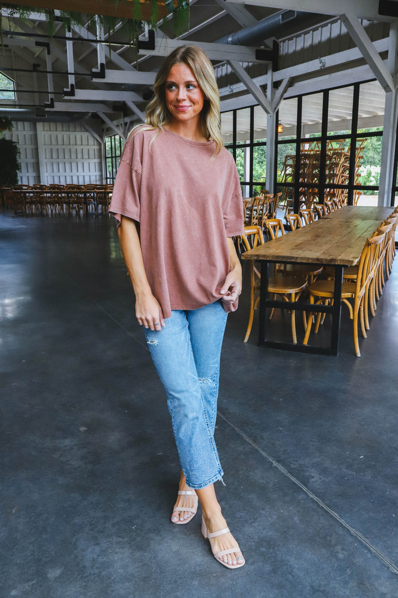 Nylah Distressed Cotton Tee, Chestnut