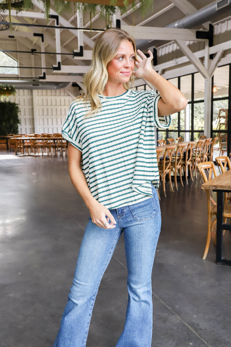 Braelynn Textured Striped Top, Hunter Green