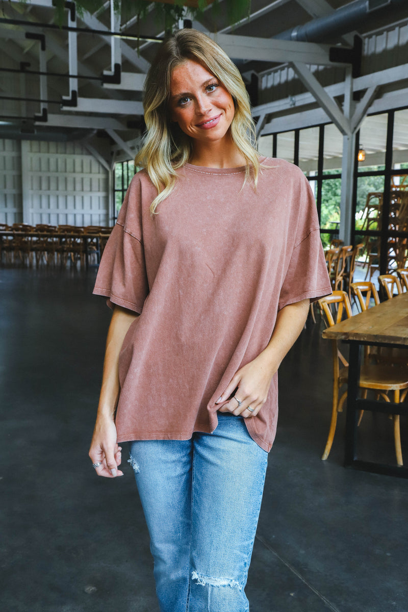 Nylah Distressed Cotton Tee, Chestnut