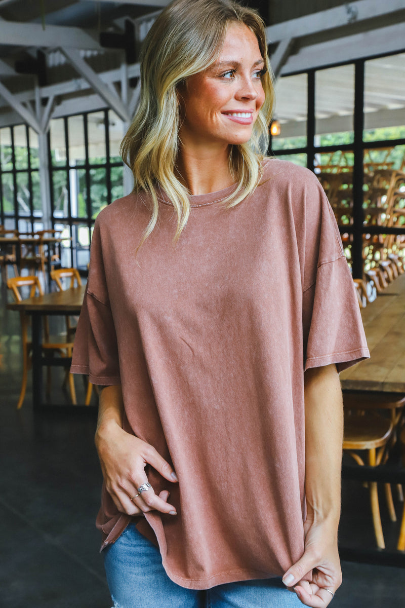 Nylah Distressed Cotton Tee, Chestnut