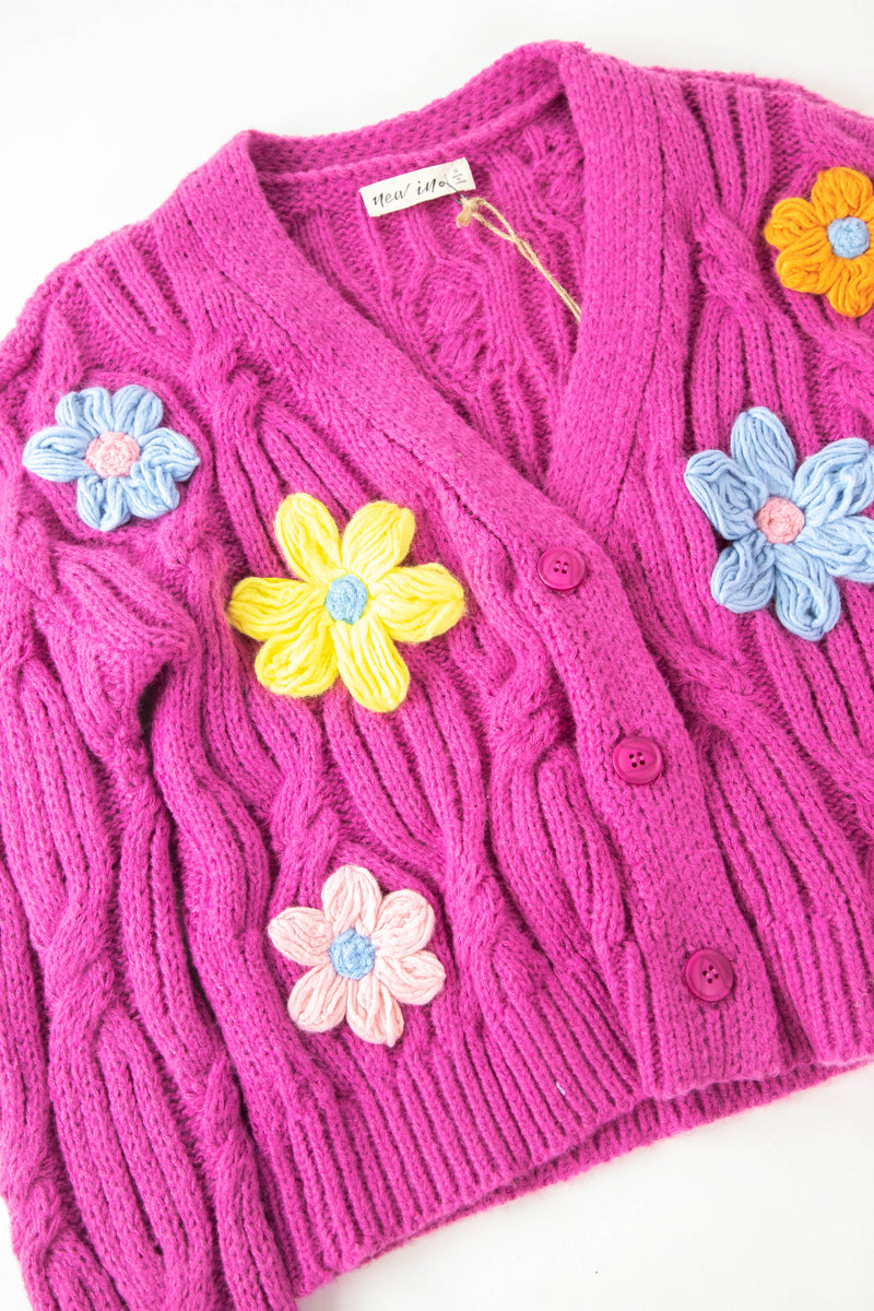 Tyra Flower Cardigan, Hot Pink