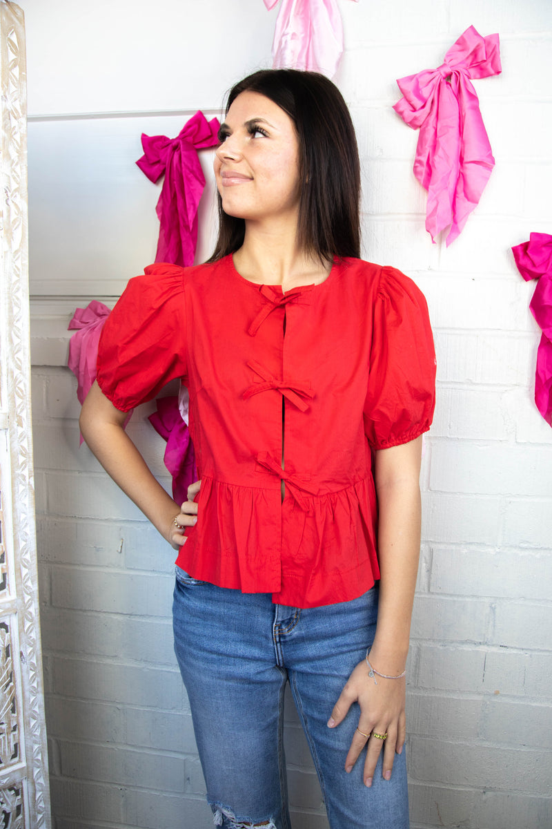 Sofi Front Bow Detail Blouse, Red