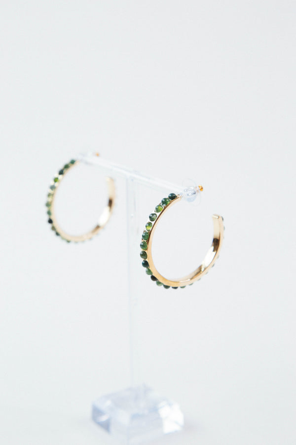 Laurel Post Hoop Earring, Gold/Jade