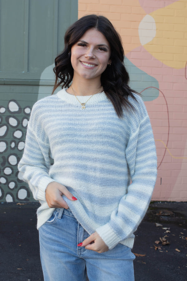 Fuzzy Stripe Tunic Sweater, Pearl Blue/Chalk | Sanctuary