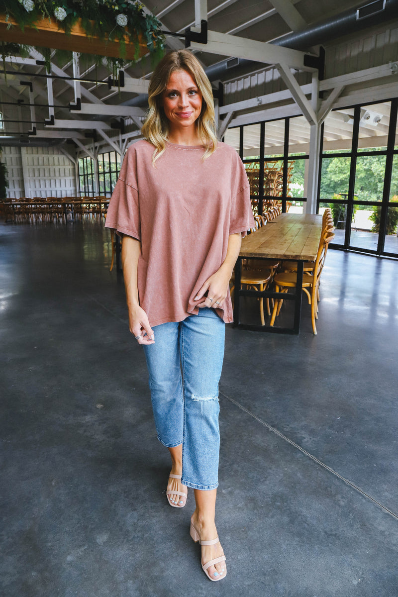 Nylah Distressed Cotton Tee, Chestnut