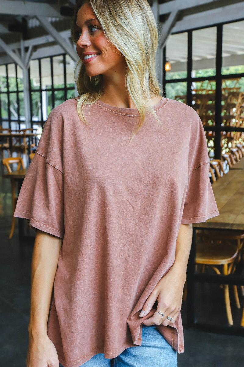 Nylah Distressed Cotton Tee, Chestnut