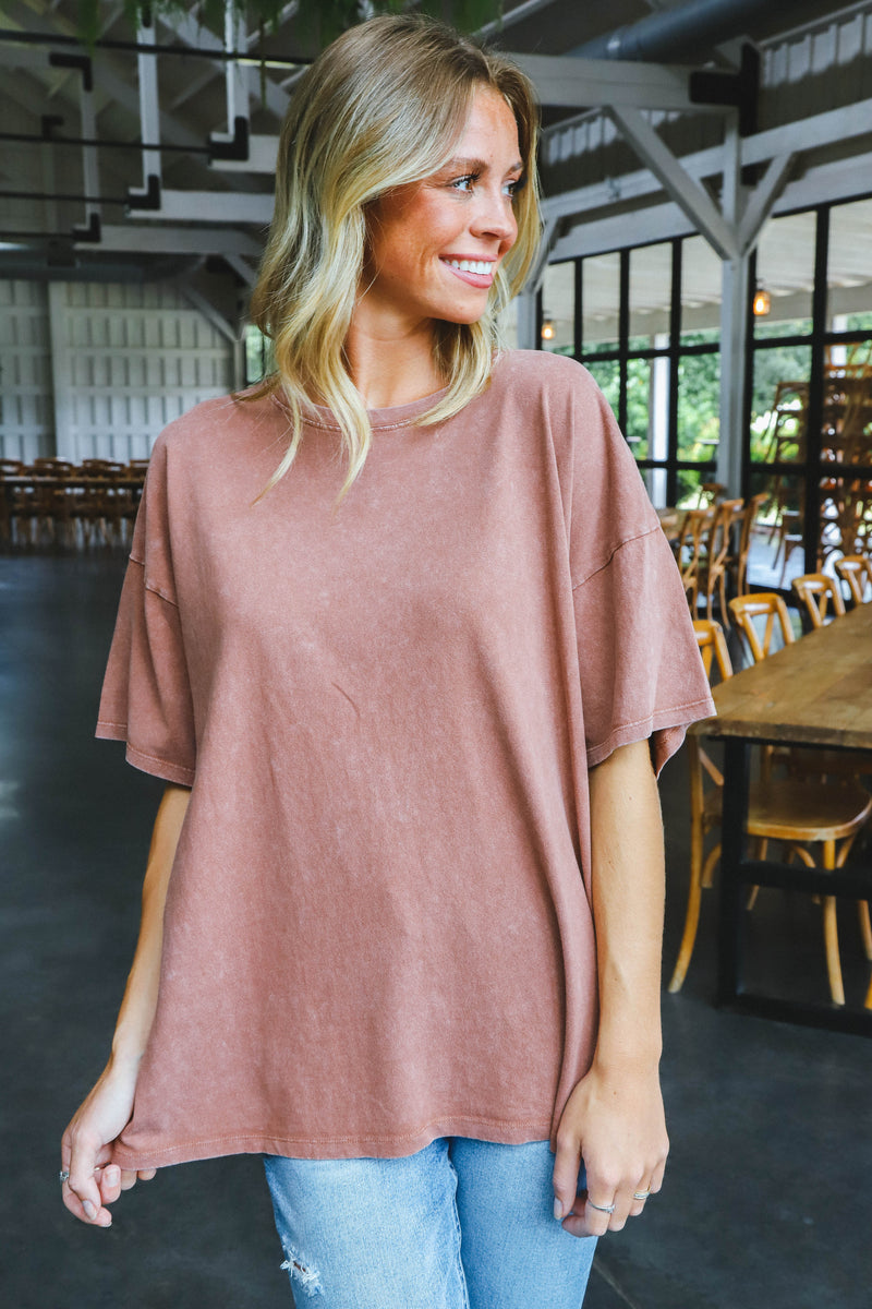 Nylah Distressed Cotton Tee, Chestnut