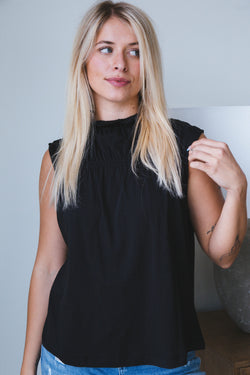 Eliza Sleeveless Shirred Top, Black | Sanctuary