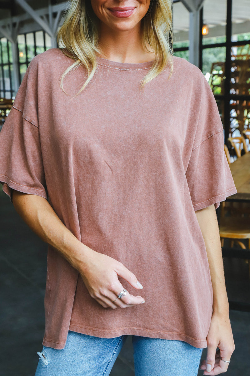 Nylah Distressed Cotton Tee, Chestnut