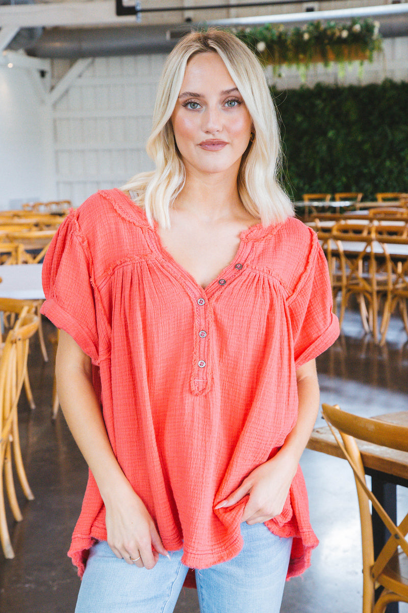 Horizons Double Cloth Top, Coral Paradise | Free People