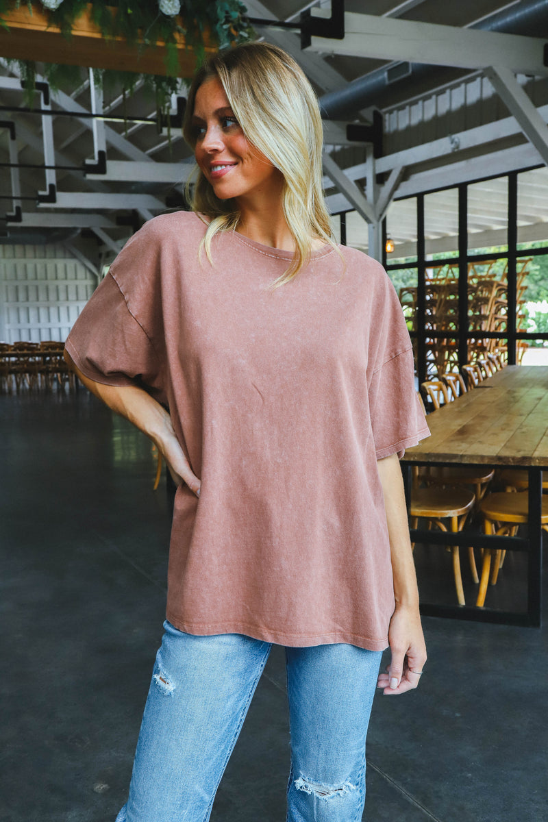 Nylah Distressed Cotton Tee, Chestnut