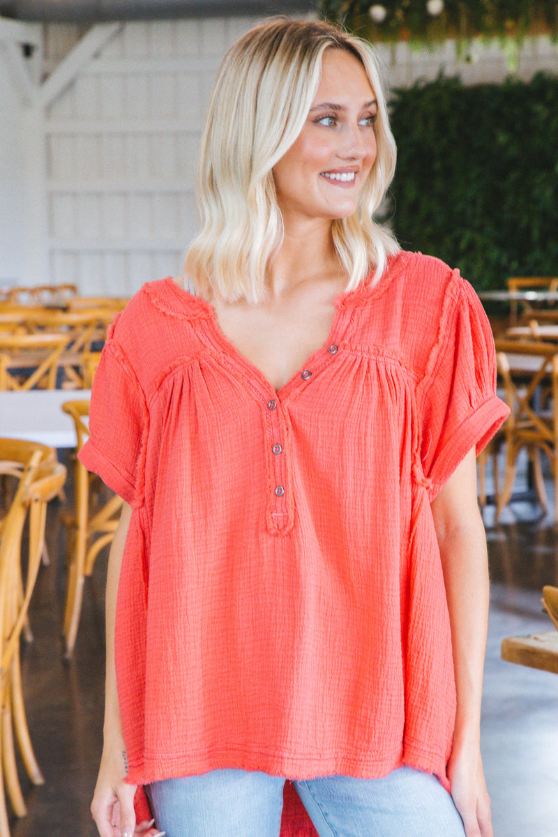 Horizons Double Cloth Top, Coral Paradise | Free People