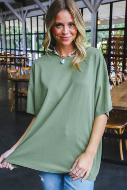 Nylah Distressed Cotton Tee, Moss