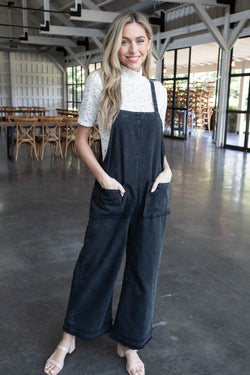 Bonnie Washed Twill Overall Jumpsuit, Black