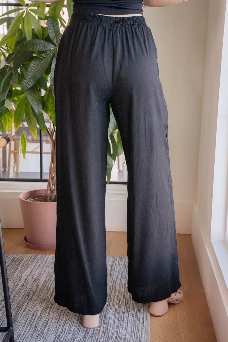 Myra Linen Blend Pants, Black