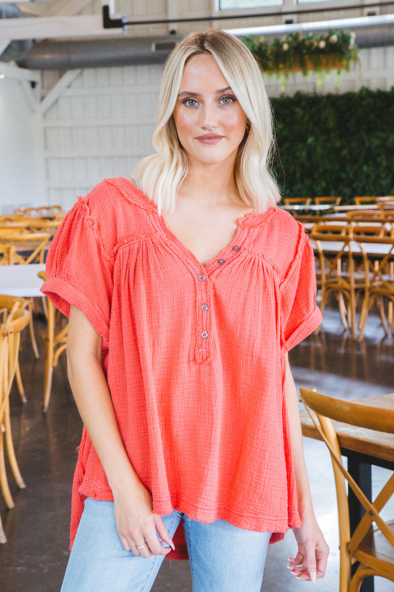 Horizons Double Cloth Top, Coral Paradise | Free People