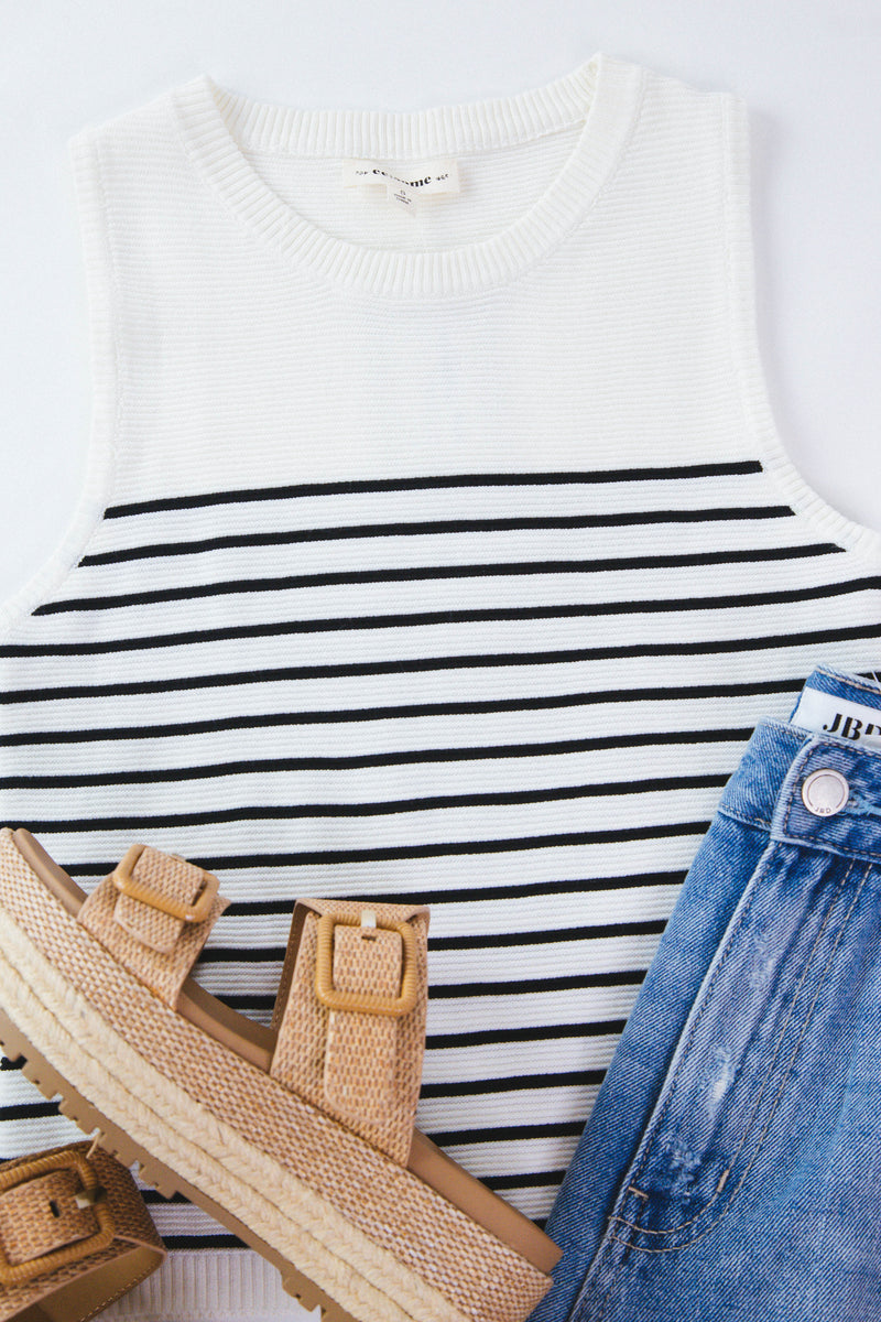 Bianca Striped Sweater Tank, Off White