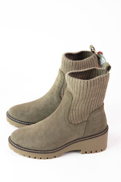 Kara Knit Detail Wedge Boot, Khaki