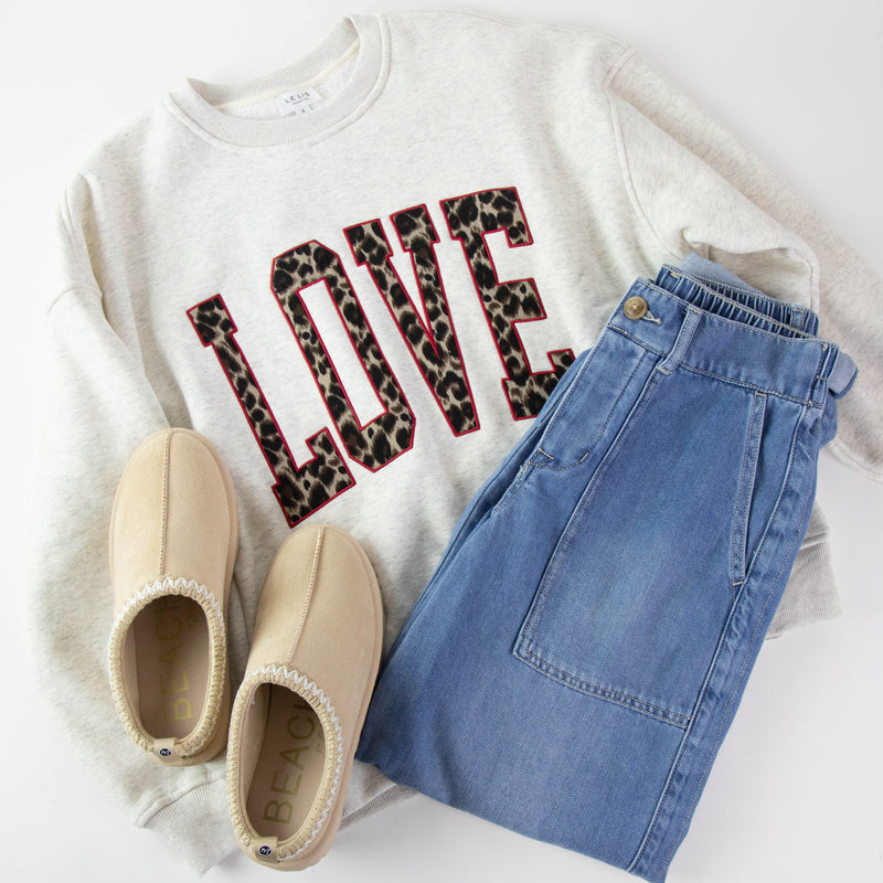 Love Graphic Oversized Sweatshirt, Light Heather Grey