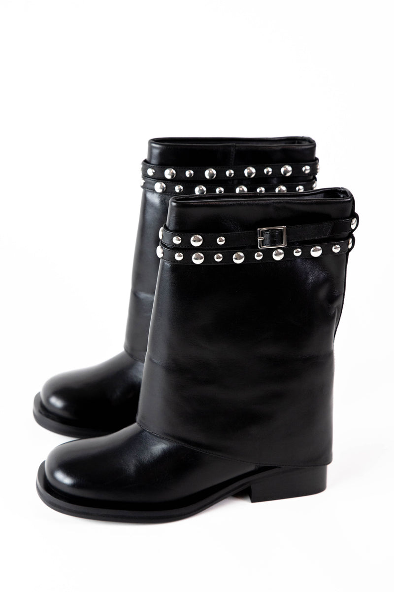 Scorpio Studded Foldover Boots, Black Leather | Free People