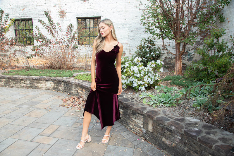 Lucille Velvet Dress, Wine | Steve Madden