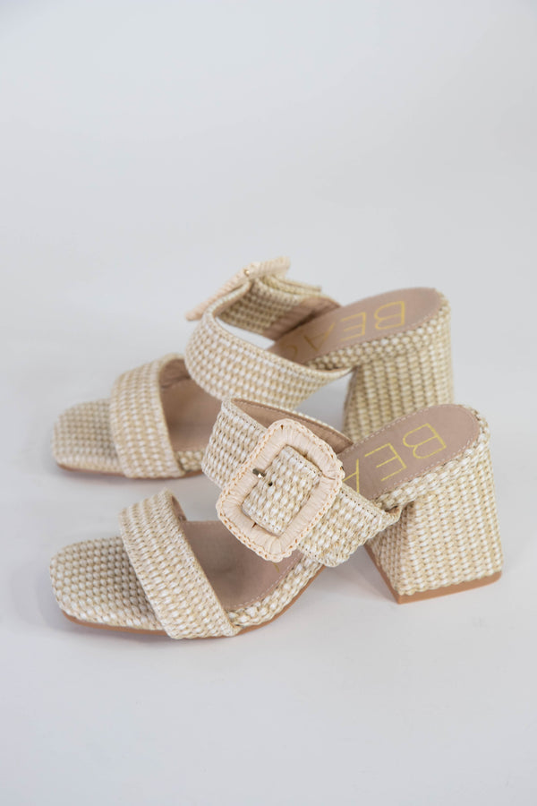 Lucy Raffia Heeled Sandal, Beige | Beach by Matisse