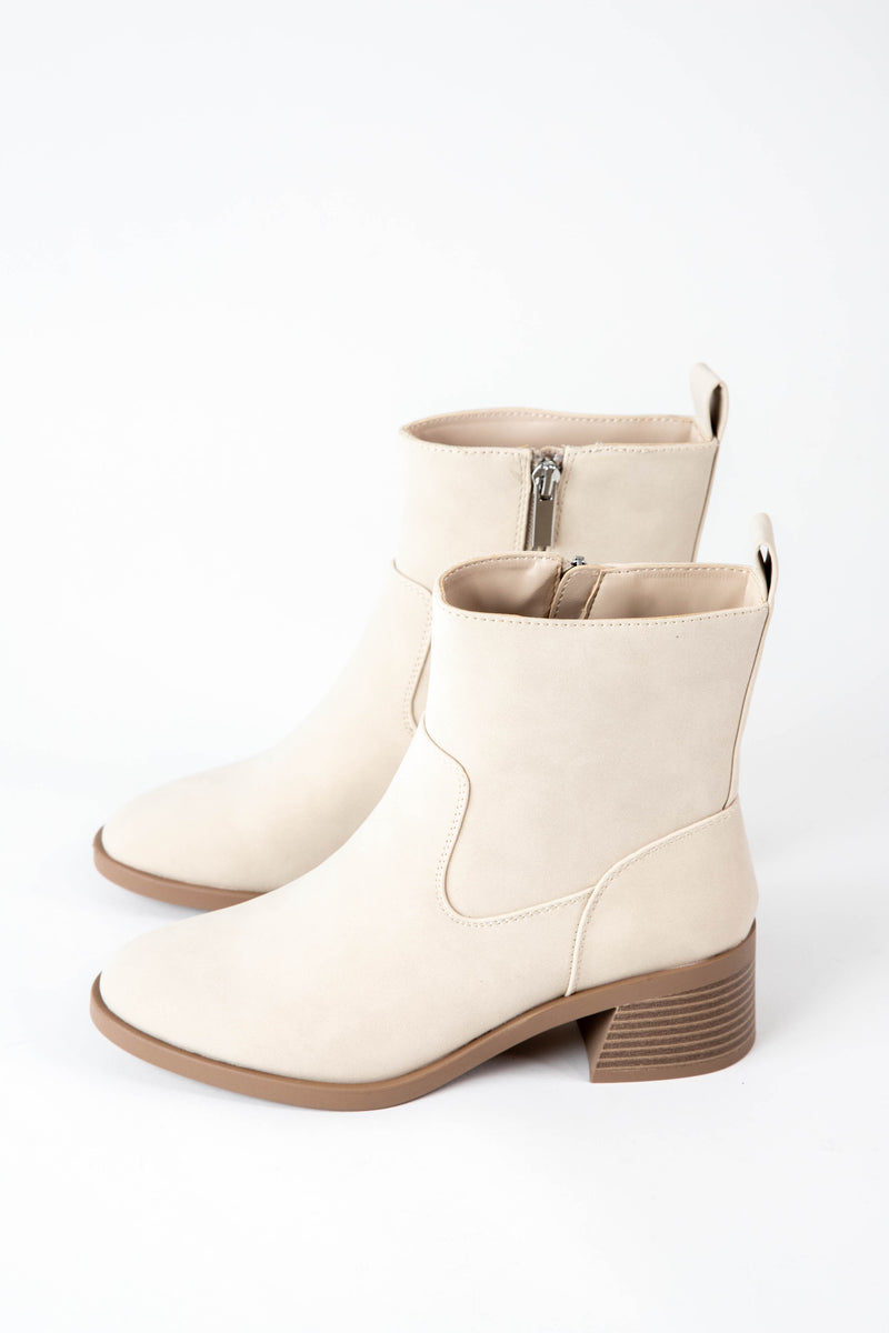 Beaver Low Heeled Bootie, Beige