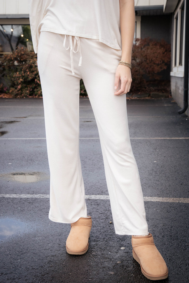 Elise Soft Melange Hacci Pants, Sand Beige