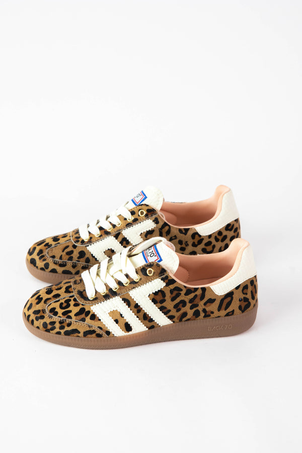 Cloud Vintage Style Sneaker, Leopard Camel White | Back 70