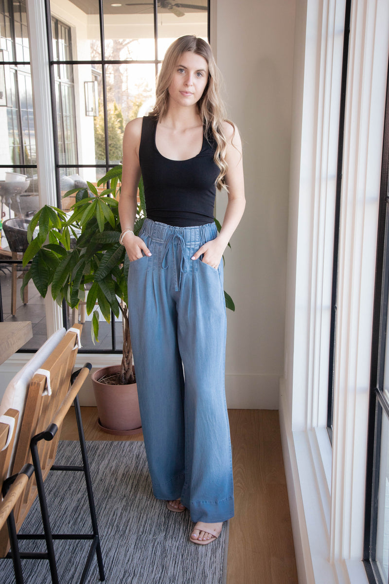 Eugenia Wide Leg Pants, Light Denim