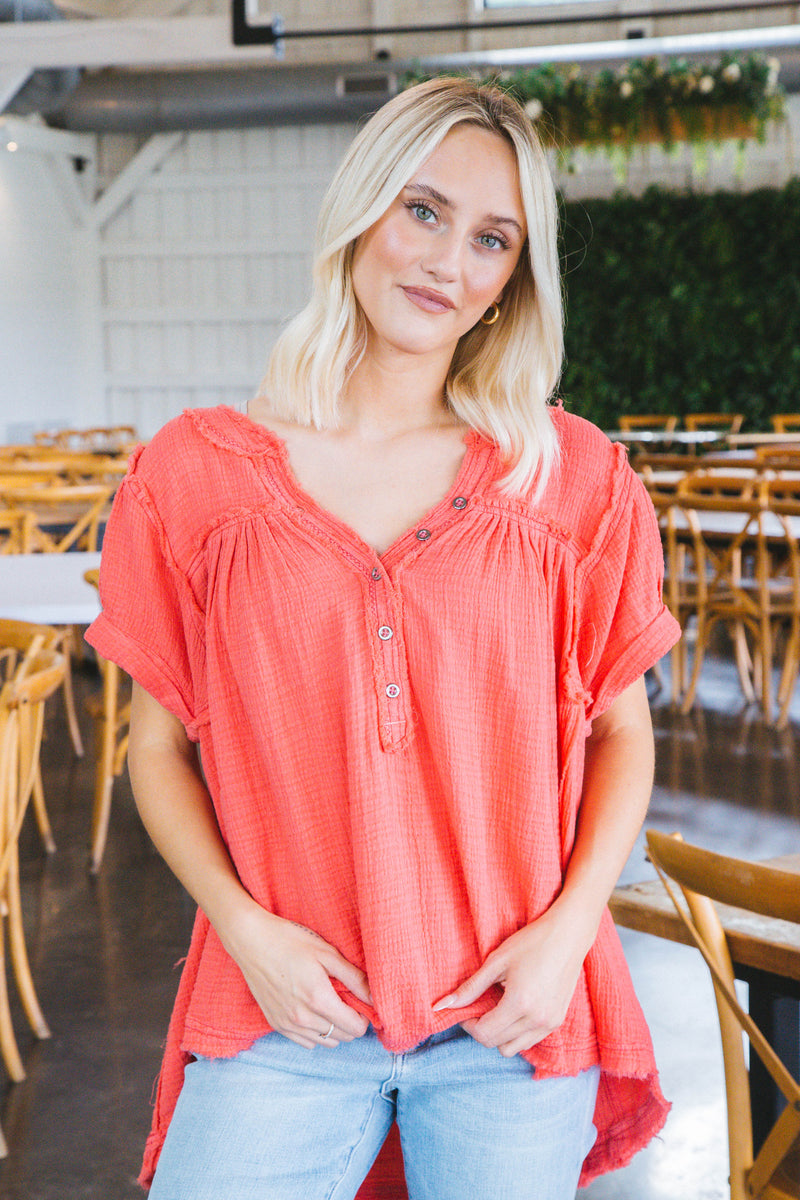 Horizons Double Cloth Top, Coral Paradise | Free People