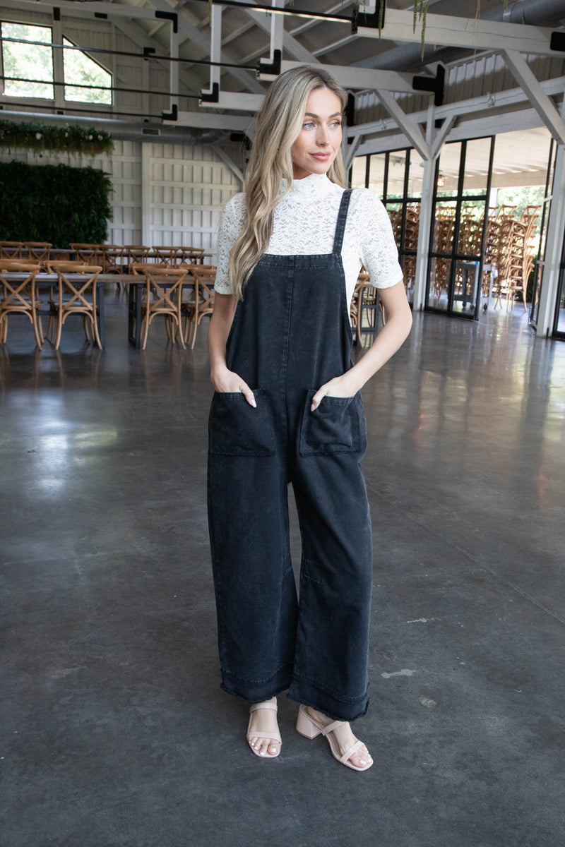 Bonnie Washed Twill Overall Jumpsuit, Black