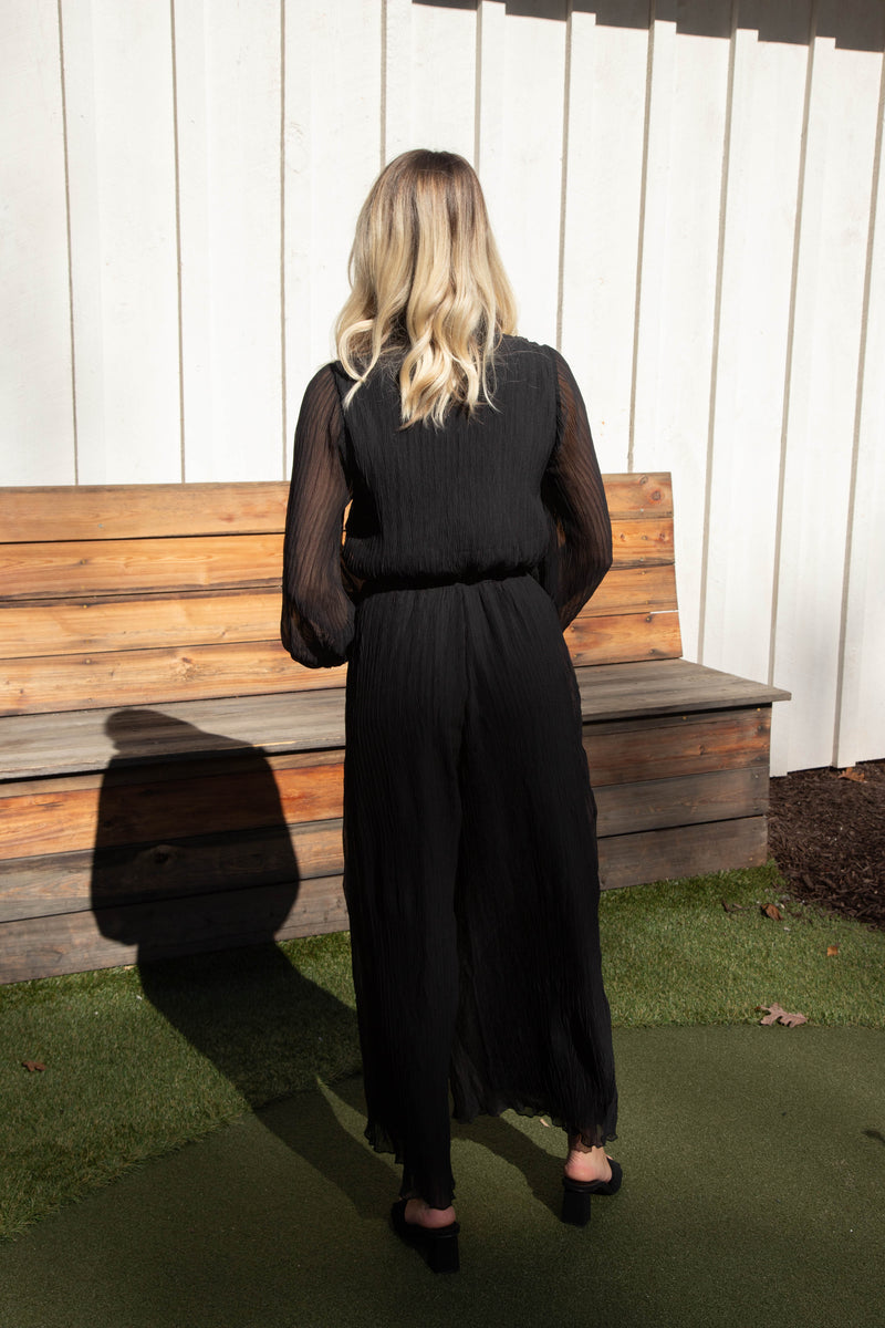 Gathering Button Up Jumpsuit, Black | Sadie & Sage