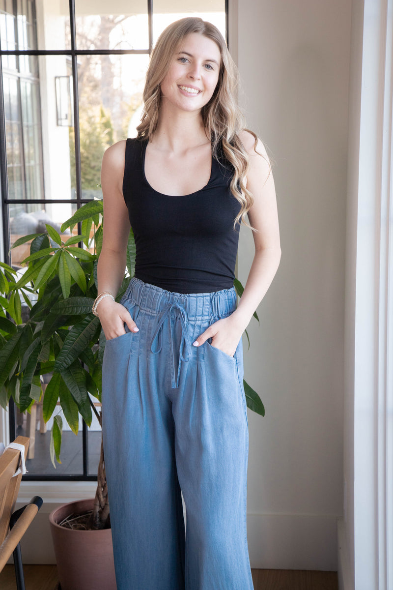 Eugenia Wide Leg Pants, Light Denim