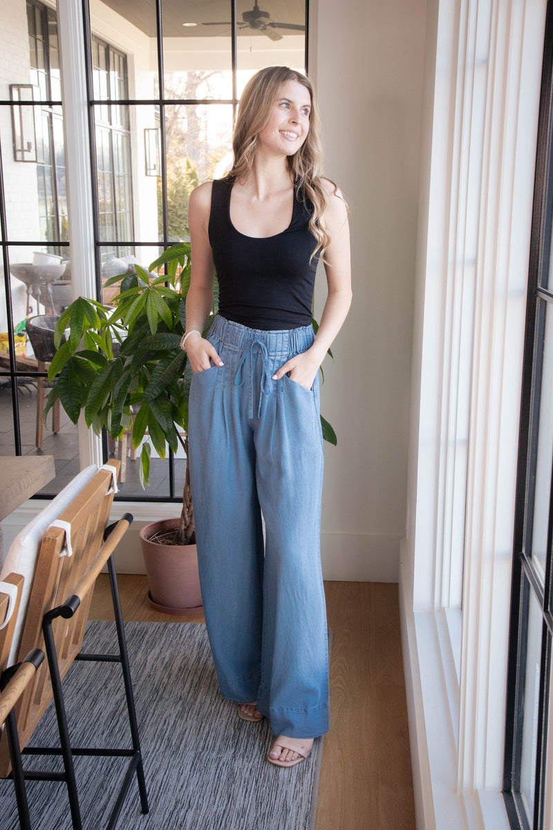 Eugenia Wide Leg Pants, Light Denim