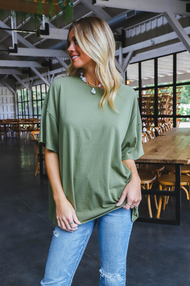 Nylah Distressed Cotton Tee, Moss