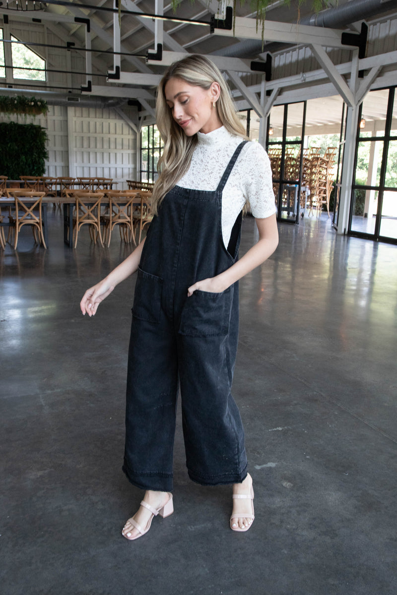 Bonnie Washed Twill Overall Jumpsuit, Black