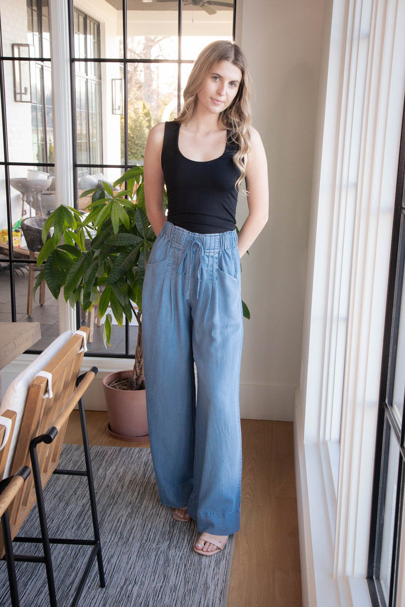 Eugenia Wide Leg Pants, Light Denim