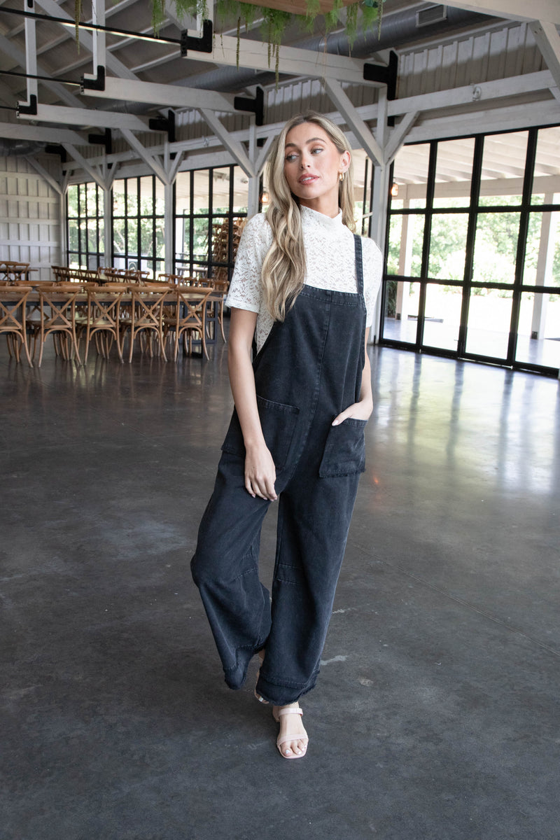 Bonnie Washed Twill Overall Jumpsuit, Black