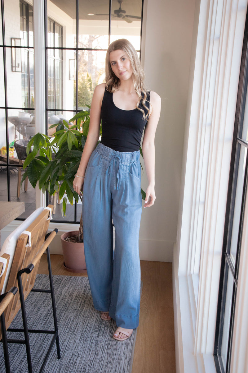 Eugenia Wide Leg Pants, Light Denim