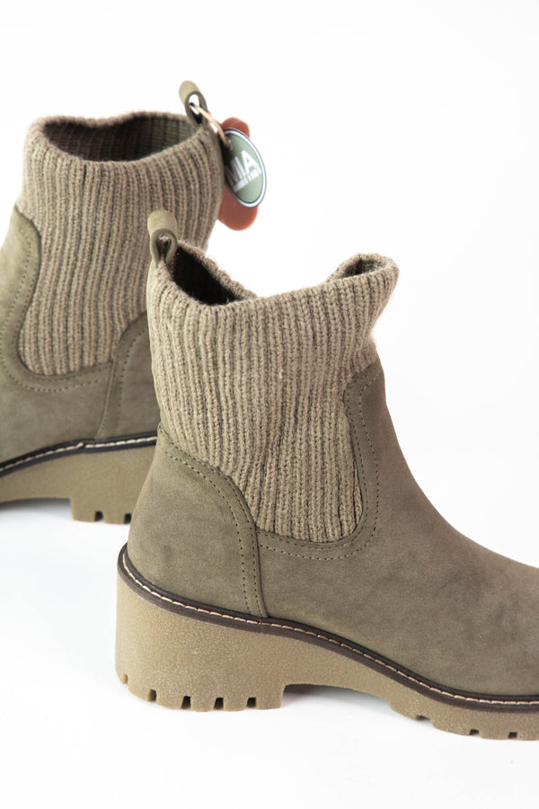 Kara Knit Detail Wedge Boot, Khaki