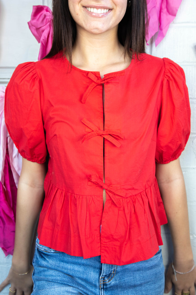 Sofi Front Bow Detail Blouse, Red