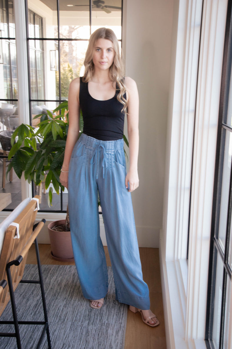 Eugenia Wide Leg Pants, Light Denim