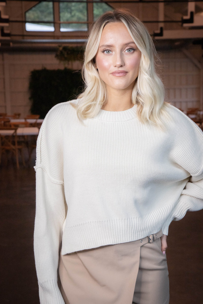 Keely Cropped Sweater, Cream