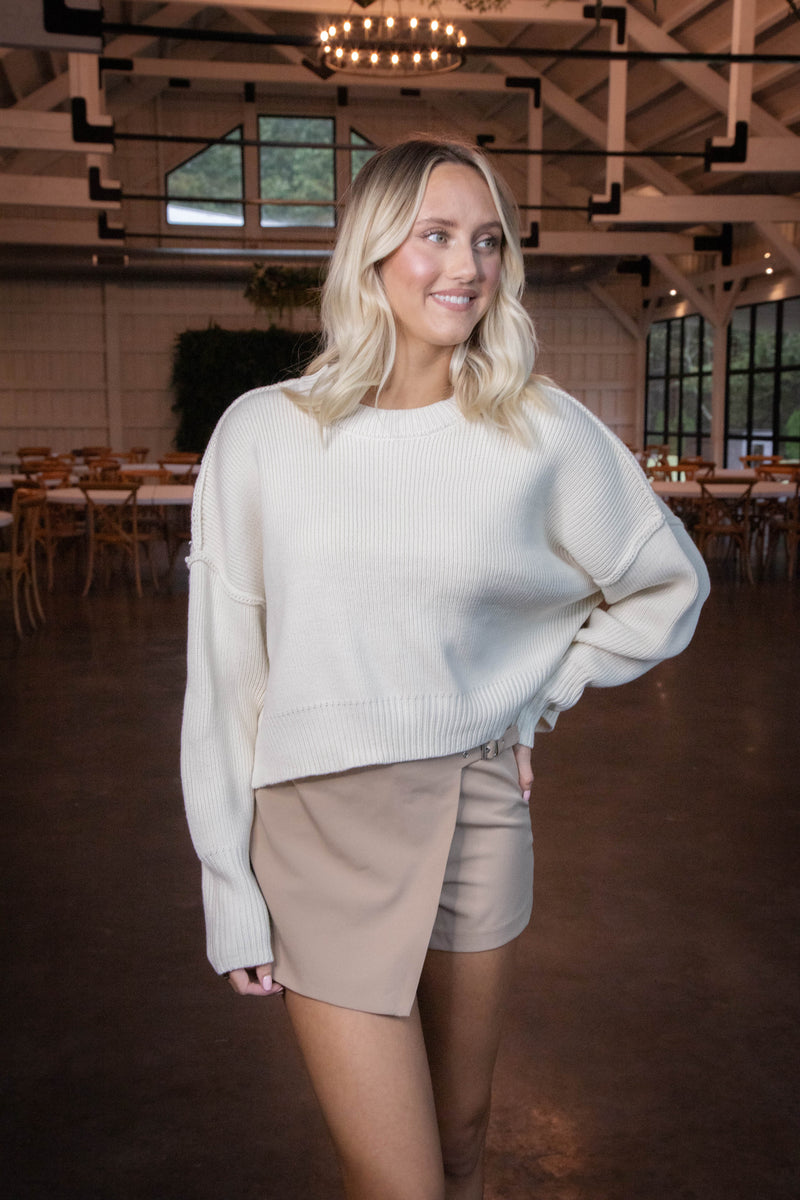 Keely Cropped Sweater, Cream