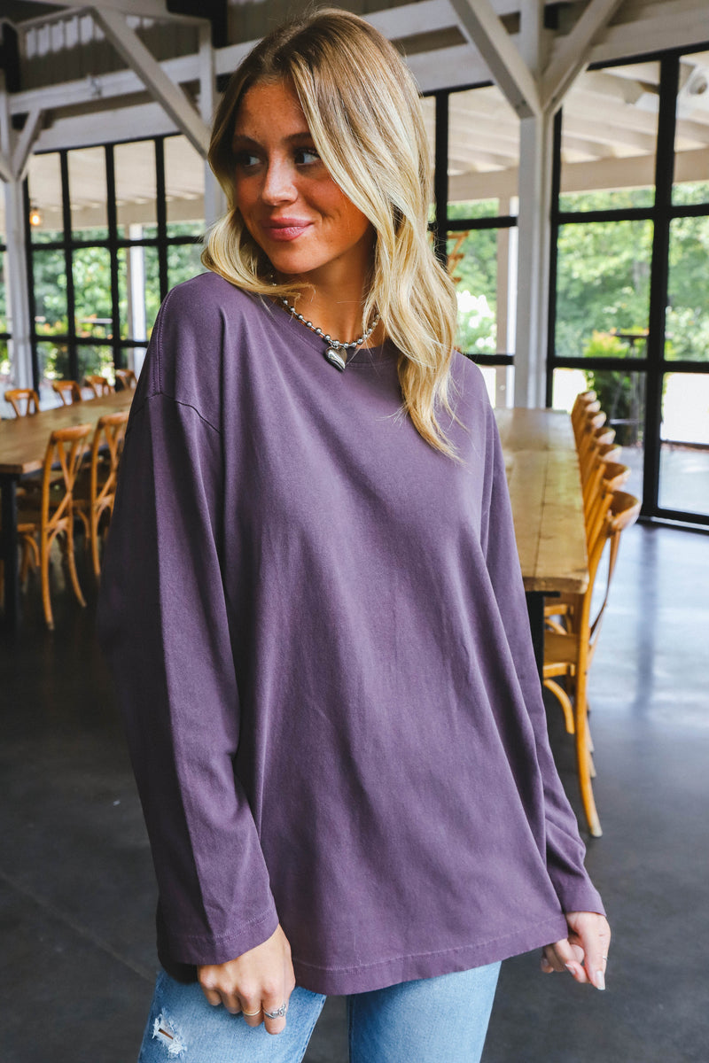 Simone Oversized Long Sleeve Tee, Dark Plum